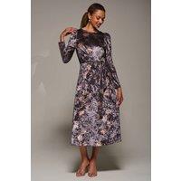 Jolie Moi Women's Long Sleeve Velvet Tie Detail Midi Dress in Mauve | Size: 10