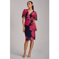 Jolie Moi Women's Angel Sleeve Ruched Mesh Bodycon Dress in Dark Navy | Size: 12