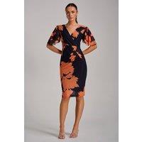 Jolie Moi Women's Angel Sleeve Ruched Mesh Bodycon Dress in Navy | Size: 18