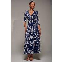 Jolie Moi Women's Jersey Ruched Waist Fit & Flare Maxi Dress in Navy | Size: 16