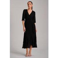 Jolie Moi Women's Textured Ruffle Hem Knitted Maxi Dress in Black | Size: 16