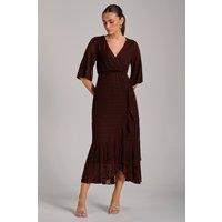 Jolie Moi Women's Textured Ruffle Hem Knitted Maxi Dress in Brown | Size: 18
