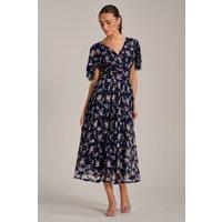 Jolie Moi Women's Angel Sleeve Print Lace Maxi Dress in Navy | Size: 16
