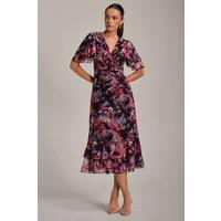 Jolie Moi Women's Ruffle Detail Ruched Mesh Midi Dress | Size: 12