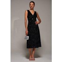 Jolie Moi Women's V-Neck Sequin Embellished Velvet Midi Dr in Black | Size: 10