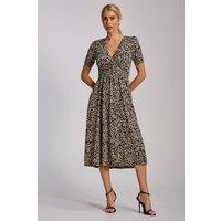 Jolie Moi Women's Short Sleeve Printed Jersey Midi Dress in Beige | Size: 20