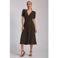 Jolie Moi Women's Short Sleeve Printed Jersey Midi Dress in Dark Navy | Size: 10