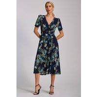Jolie Moi Women's Short Sleeve Printed Jersey Midi Dress in Navy | Size: 12