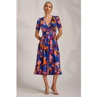 Jolie Moi Women's Short Sleeve Printed Jersey Midi Dress in Blue | Size: 18