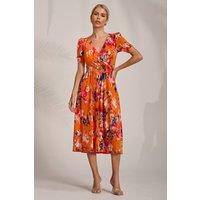 Jolie Moi Women's Short Sleeve Printed Jersey Midi Dress in Orange | Size: 18