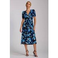 Jolie Moi Women's Short Sleeve Printed Jersey Midi Dress in Dark Blue | Size: 20