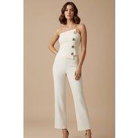 Femme Luxe Women's Button Detail Transparent Strap Button Up Co-Ord Set in Cream | Size: 8-10