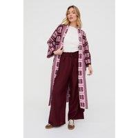 Raffya Women's Ally Abstract Print Long Line Cardigan in Pink | Size: 14