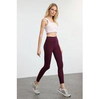 WOVCOR Women's Reflective Detail Brushed-Fabric Knitted Sports Leggings in Burgundy | Size: XS