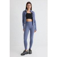 WOVCOR Women's Reflective Detail Brushed-Fabric Knitted Sports Leggings in Pale Blue | Size: Small