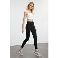 WOVCOR Women's Reflective Detail Brushed-Fabric Knitted Sports Leggings in Black | Size: XS