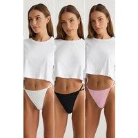 WOVCOR Women's 3 Pack Ribbed Knitted Thong Briefs with Side Strap Detail | Size: Small