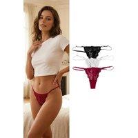 WOVCOR Women's 3 Pack Lace Strappy Thong Briefs with Bow Detail | Size: Medium