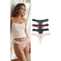 WOVCOR Women's 4 Pack Floral Print Frill Trim Thong Briefs | Size: Small