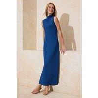 WOVCOR Women's High Neck Sleeveless Relaxed Fit Maxi Dress in Navy | Size: Small