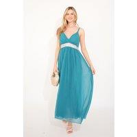 CY Women's Strappy Chiffon Maxi Dress With Sequin Waist Detail & Scarf In Turq Green | Size: Large/XL
