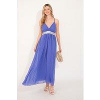 CY Women's Strappy Chiffon Maxi Dress With Sequin Waist Detail & Scarf In Blue | Size: Large/XL