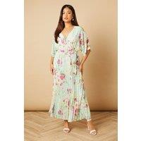 Oasis Women's Petite Occasion Kimono Sleeve Pleated Midi Dress in Sage | Size: 8