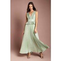 Coast Women's Sleeveless Metallic Pleated Maxi Dress With Peplum in Sage | Size: 14