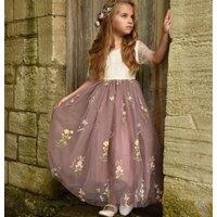 UK Flower Girl Boutique Girl's Enchanted Dress - Heather Mauve /White Lace | Size: 6-12 m