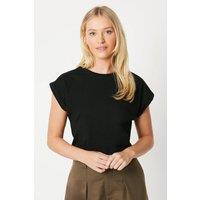 Dorothy Perkins Women's Cotton Roll Sleeve T-shirt in Black | Size: 18