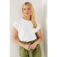 Dorothy Perkins Women's Cotton Roll Sleeve T-shirt in White | Size: 8