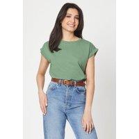 Dorothy Perkins Women's Cotton Roll Sleeve T-shirt in Khaki | Size: 16