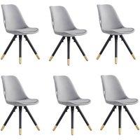 Life Interiors Set of 6 Sofia Ergonomic Modern Dining Chairs Upholstered in Velvet, Metal Legs with Gold End Caps in Light Grey