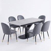 HOME LUXE INTERIOR Sapphire 140-180cm Extending Grey Sintered Stone Table & 6 Liza Chairs