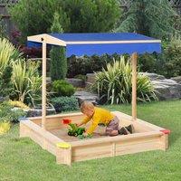 OUTSUNNY Kids Square Wooden Sandpit Sandbox Children Cabana Outdoor Backyard in Blue