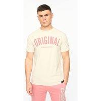 Crosshatch Men's Kensby Crew Neck Cotton T-Shirt with High Build Graphics in Light Beige | Size: Large