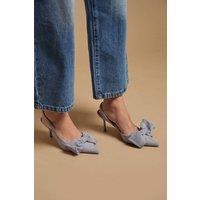 Oasis Women's Rose Faux Suede Bow Detail High Stillo Heeled Slingback Court Shoes in Blue | Size: 7