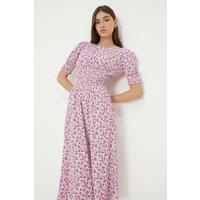 Dorothy Perkins Women's Pink Ditsy Shirred Waist Jersey Midi Dress | Size: 14