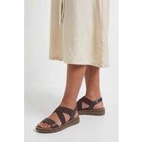Good For the Sole Women's : Wide Fit Ana Comfort Elastic Cross Strap Low Wedge Sandals in Chocolate | Size: 8