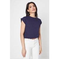 Dorothy Perkins Women's Cotton Roll Sleeve T-shirt in Navy | Size: 12