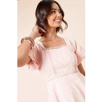 Dorothy Perkins Women's Embroidered Front Square Neck Top in Pink | Size: 8