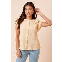Dorothy Perkins Women's Petite Lace Trim Button Up Top in Lemon | Size: 8