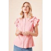 Dorothy Perkins Women's Lace Trim Button Up Top in Pink | Size: 12