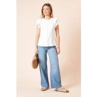 Dorothy Perkins Women's Lace Trim Button Up Top in White | Size: 12