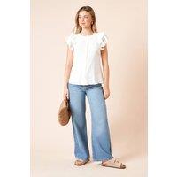 Dorothy Perkins Women's Lace Trim Button Up Top in White | Size: 18