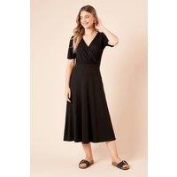 Dorothy Perkins Women's Wrap Front Midi Dress in Black | Size: 18