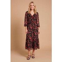 Dorothy Perkins Women's Petite Floral Pleat Bodice Ruffle Neck Blouson Sleeve Maxi Dress | Size: 8
