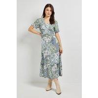 Dorothy Perkins Women's Paisley Shirred Empire Waist Midi Dress in Green | Size: 16