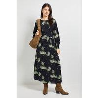Dorothy Perkins Women's Black Floral Blouson Sleeve Keyhole Detail Midi Dress | Size: 14