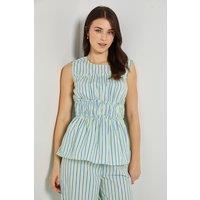 Dorothy Perkins Women's Stripe Frill Detail Peplum Printed Shell Top | Size: 18